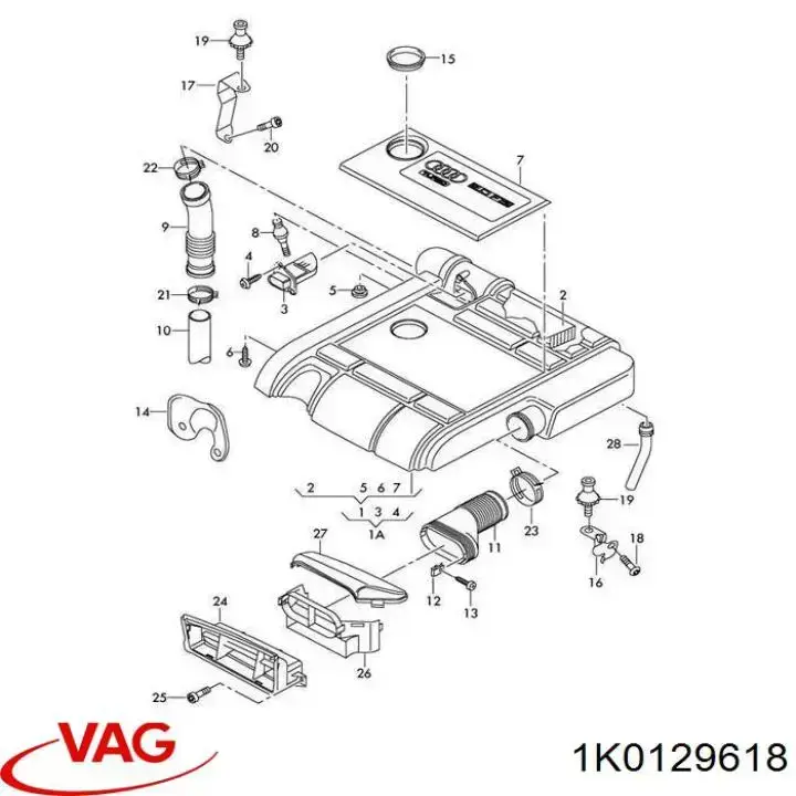 Króciec powietrza, wylot filtra powietrznego 1K0129618 VAG