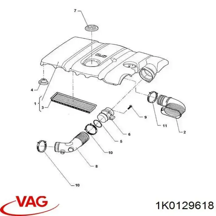 1K0129618 VAG Króciec powietrza, wylot filtra powietrznego