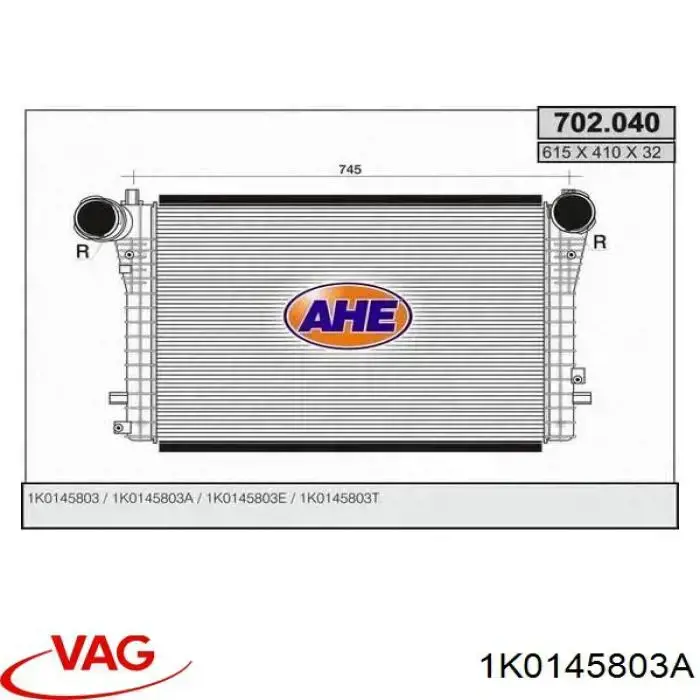 Chłodnica intercoolera VAG 1K0145803A cena, od 82,05 USD