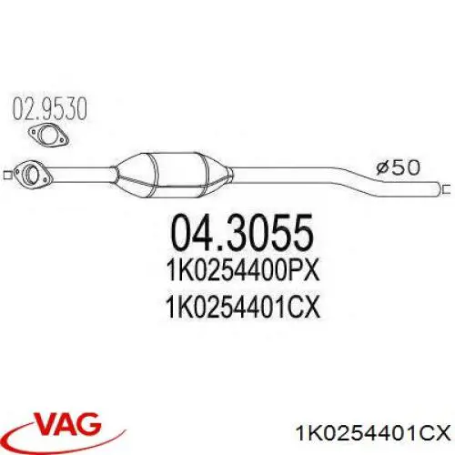 Do koszyka 1K0254401CX VAG Konwerter-katalizator