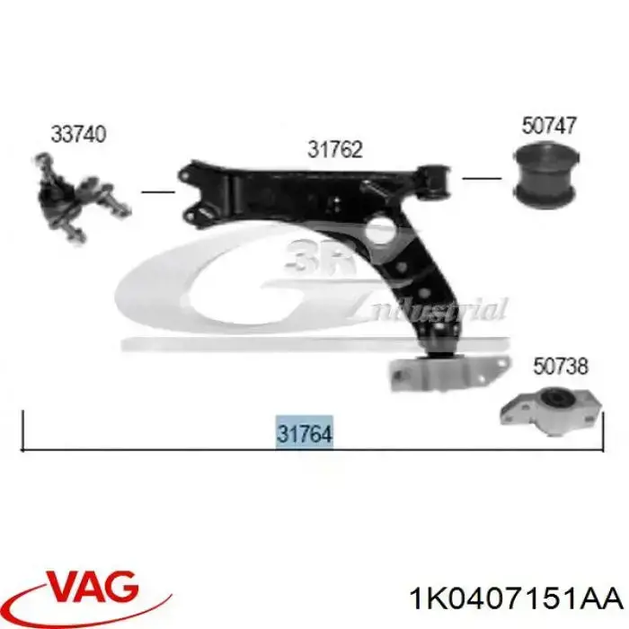 1K0407151AA VAG Wahacz zawieszenia przedniego dolny lewy