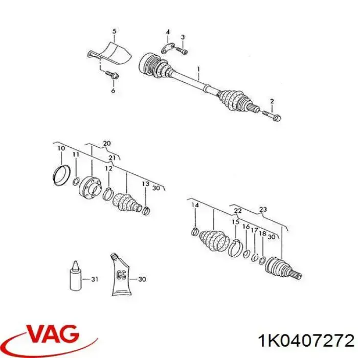 1K0407272 VAG Półoś napędowa przednia prawa