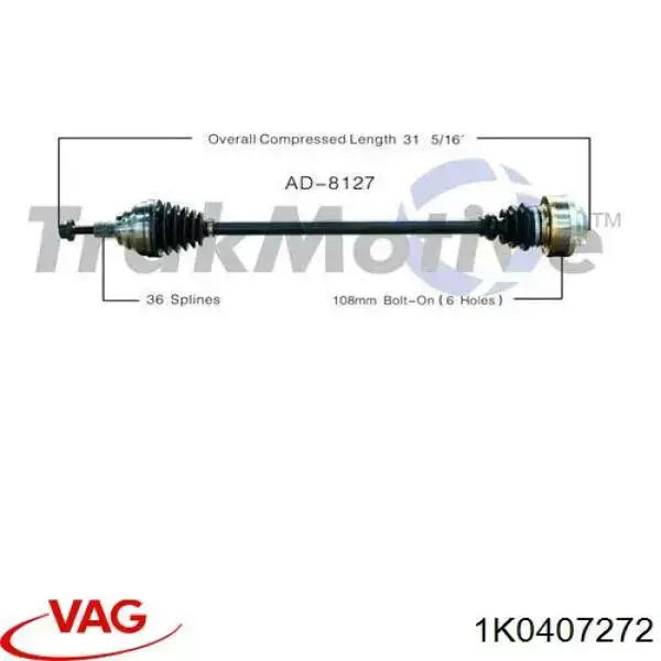 Półoś napędowa przednia prawa VAG 1K0407272 cena, od 97,36 USD
