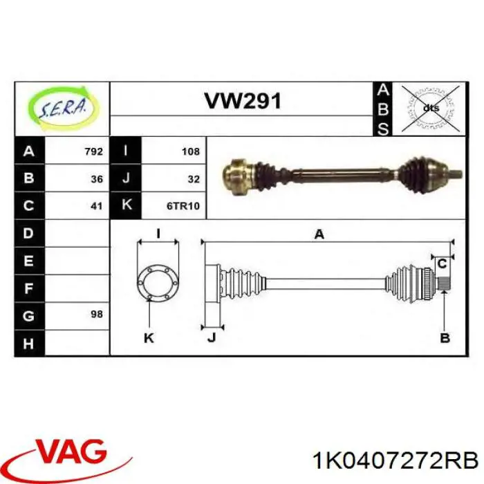 1K0407272RB VAG Półoś napędowa przednia prawa