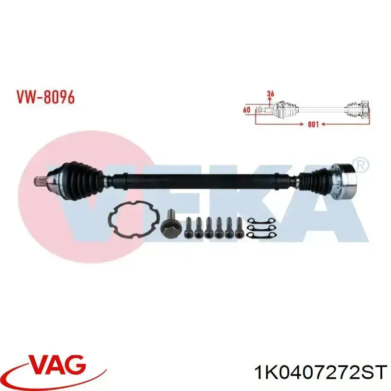 Do koszyka 1K0407272HP VAG Półoś napędowa przednia prawa