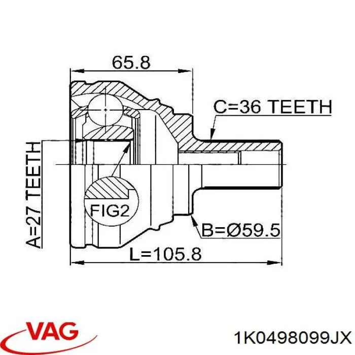 Przegub homokinetyczny przedni zewnętrzny VAG 1K0498099JX cena, od 47,84 USD