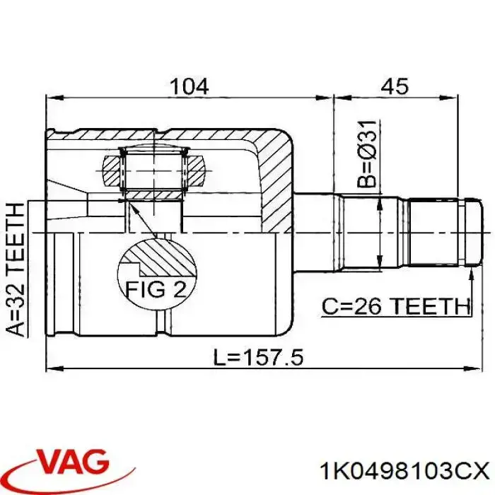 1K0498103CX VAG Przegub homokinetyczny przedni wewnętrzny