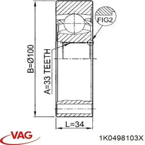 1K0498103X VAG Przegub homokinetyczny wewnętrzny przedni lewy