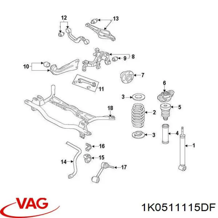 Sprężyna tylna VAG 1K0511115DF cena, od 40,15 USD