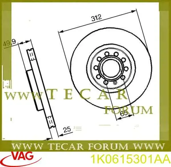 1K0615301AA VAG tarcza hamulcowa przednia