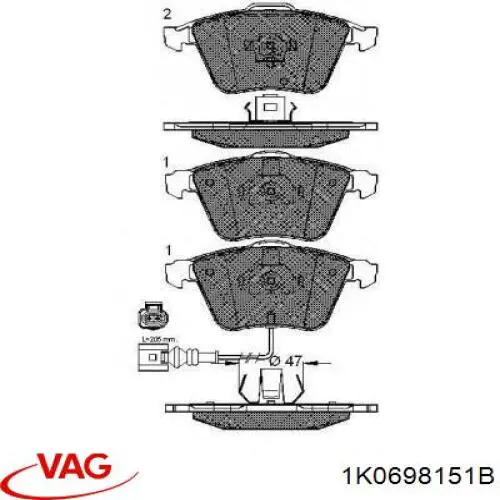 1K0698151B VAG Klocki hamulcowe przednie tarczowe