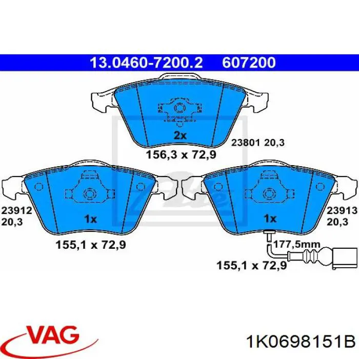 1K0698151B VAG Klocki hamulcowe przednie tarczowe