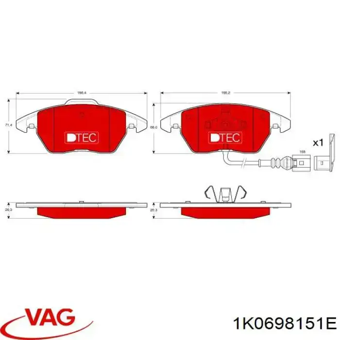 Klocki hamulcowe przednie tarczowe 1K0698151E VAG