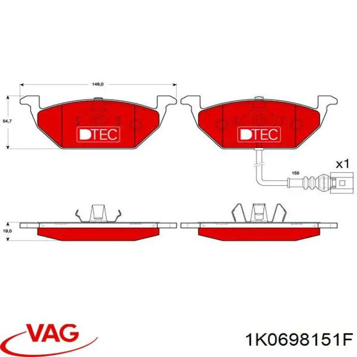 Klocki hamulcowe przednie tarczowe 1K0698151F VAG