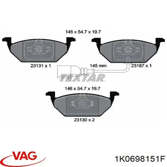 Do koszyka 1K0698151F VAG Klocki hamulcowe przednie tarczowe