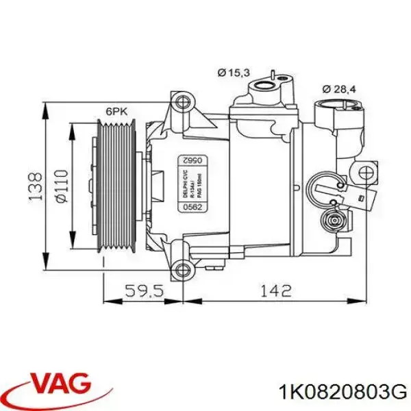 Sprężarka klimatyzacji VAG 1K0820803G cena, od 183,88 USD