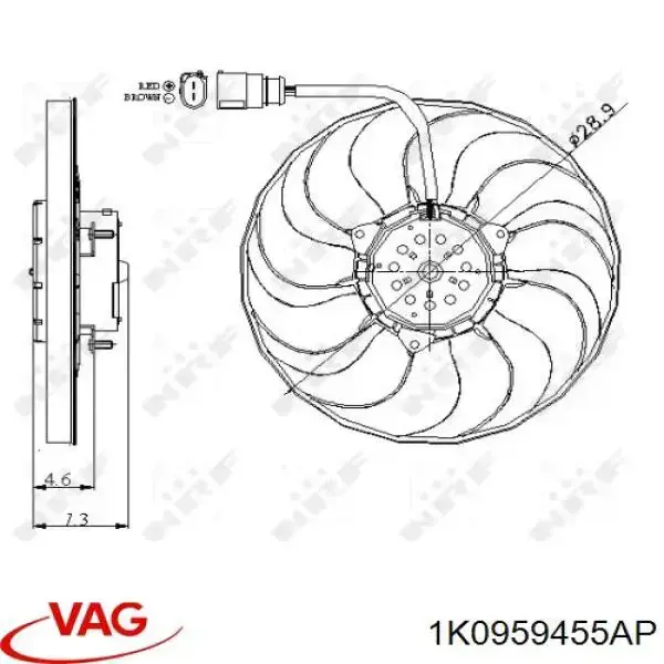 Wentylator elektryczny układu chłodzenia, kompletny (silnik+wirnik) prawy VAG 1K0959455AP cena, od 114,59 USD