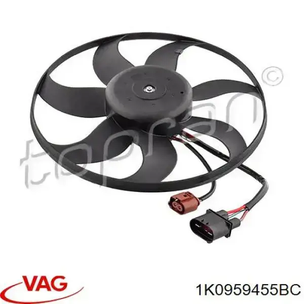 1K0959455BC VAG Wentylator elektryczny układu chłodzenia, kompletny (silnik+wirnik) lewy