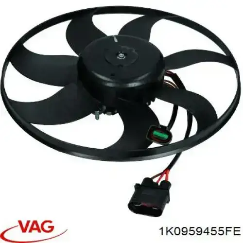 Do koszyka 1K0959455FE VAG Wentylator elektryczny układu chłodzenia, kompletny (silnik+wirnik) lewy