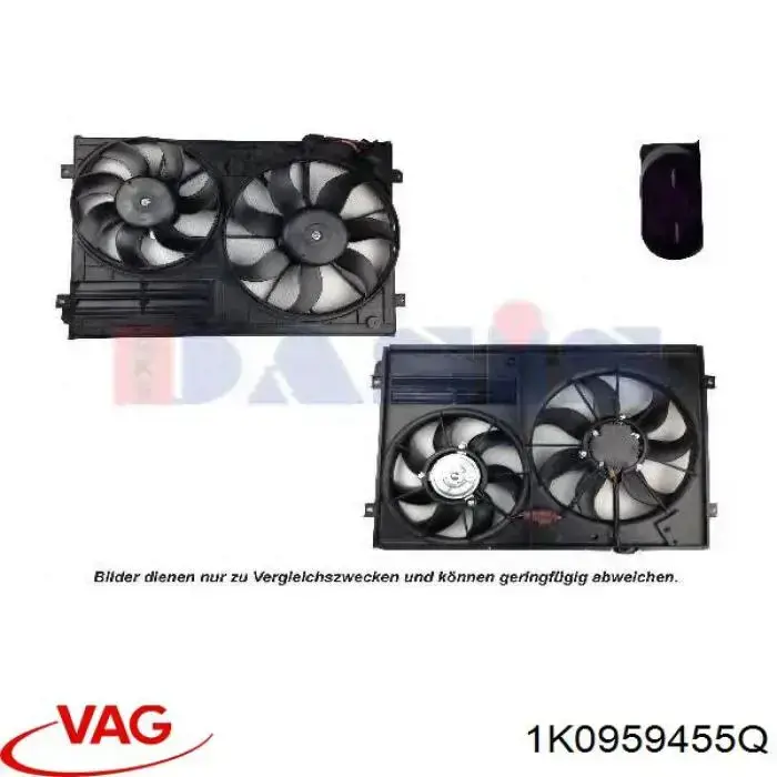 1K0959455Q VAG Wentylator elektryczny układu chłodzenia, kompletny (silnik+wirnik) prawy