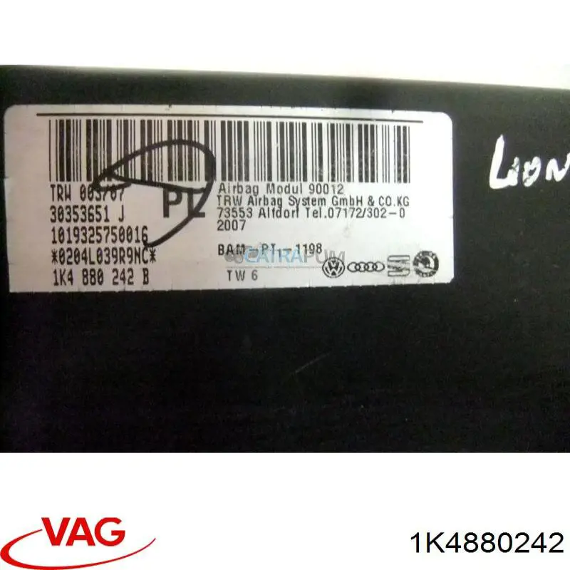 1K4880242 VAG Poduszka powietrzna (AIRBAG) pleców fotela prawego