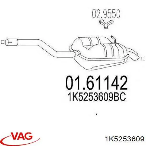 Tłumik, tylna część VAG 1K5253609 cena, od 114,11 USD