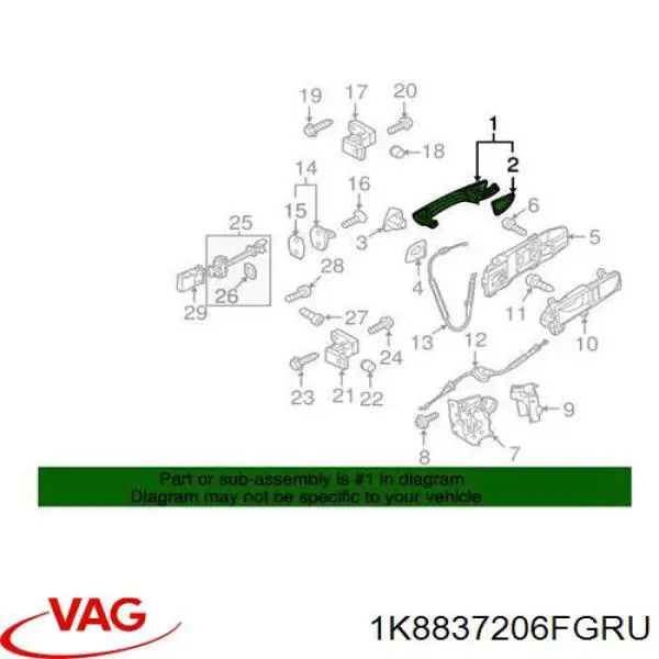 Klamka drzwi prawych przednia/tylna zewnętrzna VAG 1K8837206FGRU cena, od 32,35 USD