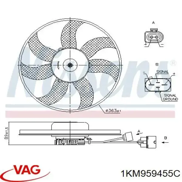 Wentylator elektryczny układu chłodzenia, kompletny (silnik+wirnik) lewy VAG 1KM959455C cena, od 58,35 USD