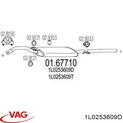 Tłumik, tylna część VAG 1L0253609D cena, od 15,59 USD