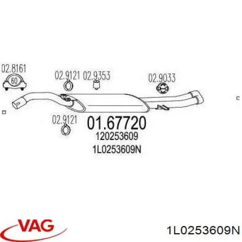 Tłumik, tylna część Seat Toledo I sedana (1L) (1991 - 1999) cena, od 72,93 USD