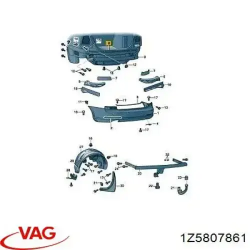 1Z5807861 VAG Prowadnica zderzaka tylnego lewa