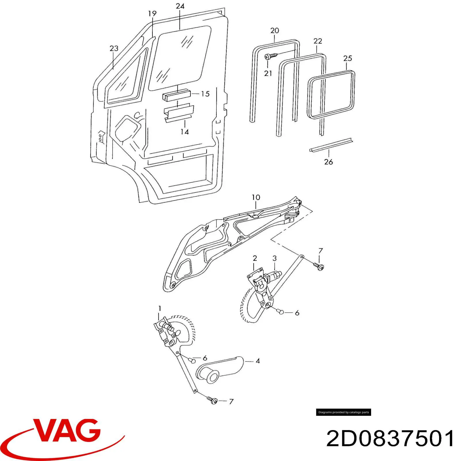 Mechanizm podnoszenia szyby drzwi przednich lewych do Volkswagen LT 28-35 II 2DB, 2DE, 2DK
