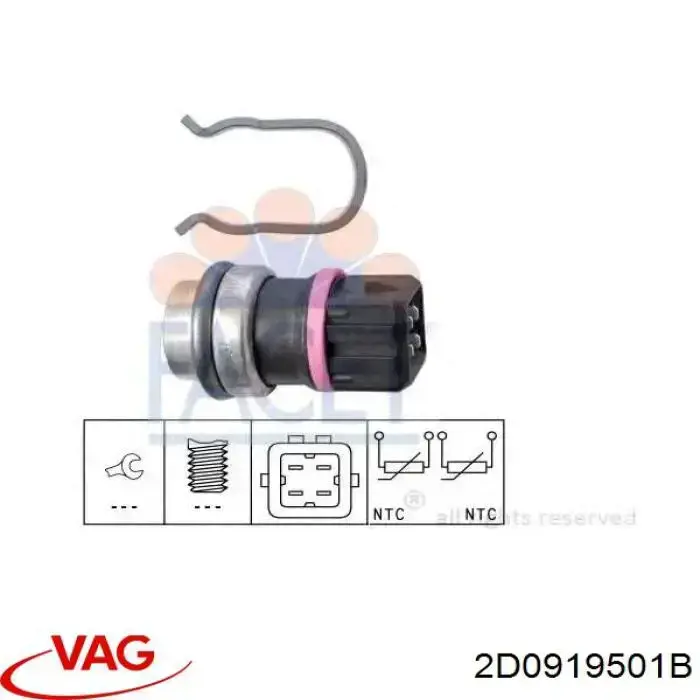 Czujnik temperatury płynu chłodzącego VAG 2D0919501B cena, od 22,22 USD