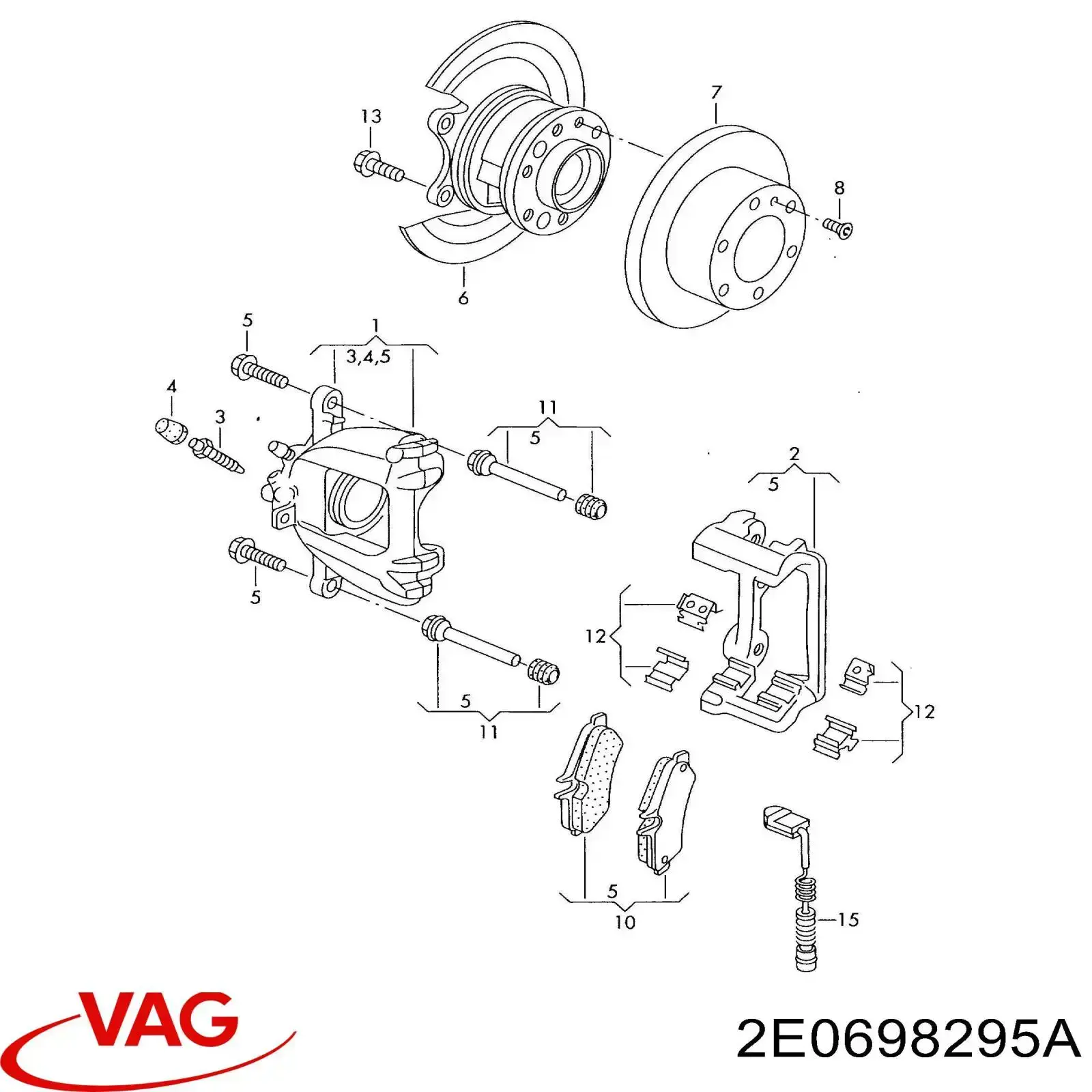 2E0698295A VAG zestaw sprężyn do mocowania tylnych klocków tarczowych