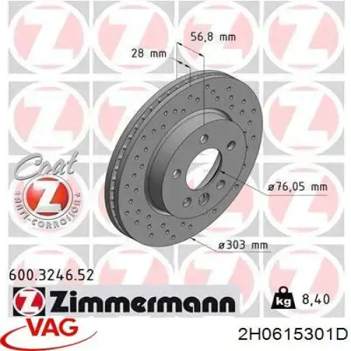 Do koszyka 2H0615301D VAG Tarcza hamulcowa przednia