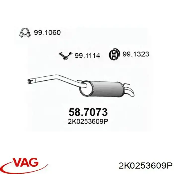 Do koszyka 2K0253609P VAG Tłumik, tylna część