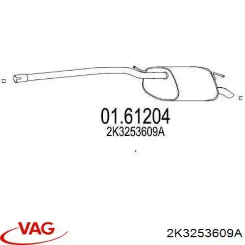 Do koszyka 2K3253609A VAG Tłumik, tylna część