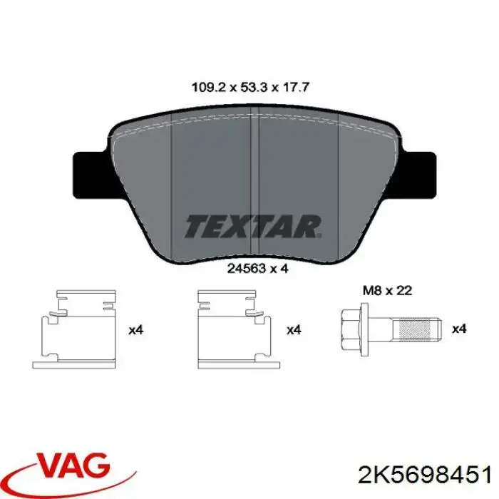Okładziny (klocki) do hamulców tarczowych tylne VAG 2K5698451 cena, od 52,77 USD