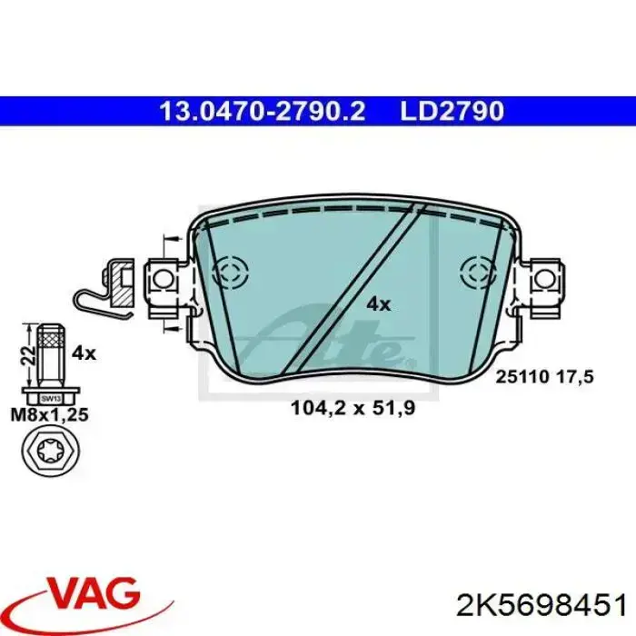 Okładziny (klocki) do hamulców tarczowych tylne VAG 2K5698451
