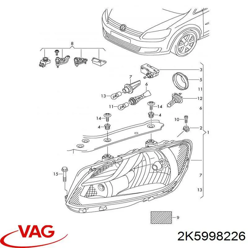 Wspornik (adapter) mocowania reflektora przedniego prawego Volkswagen Caddy ALLTRACK (SAB)