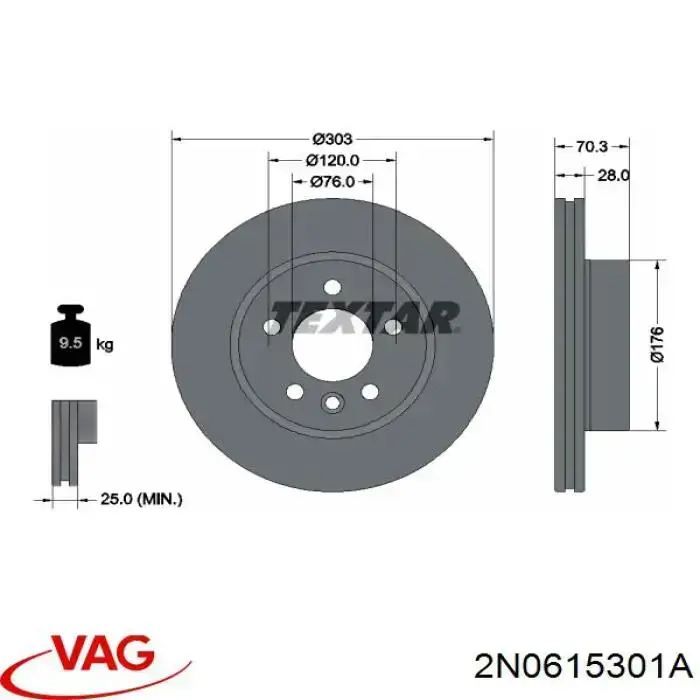 Tarcza hamulcowa przednia VAG 2N0615301A cena, od 74,91 USD