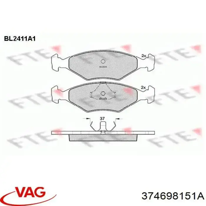 Klocki hamulcowe przednie tarczowe VAG 374698151A cena, od 34,25 USD