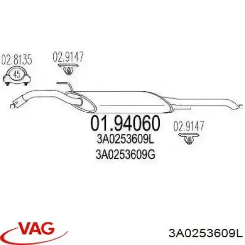 3A0253609L VAG Tłumik, tylna część