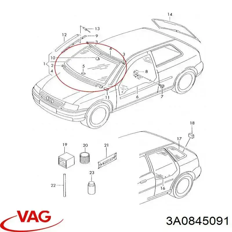 Do koszyka 3A0845091 VAG Szyba przednia