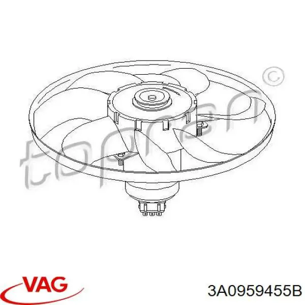 Do koszyka 3A0959455B VAG Wentylator elektryczny układu chłodzenia kompletny (silnik+wirnik)