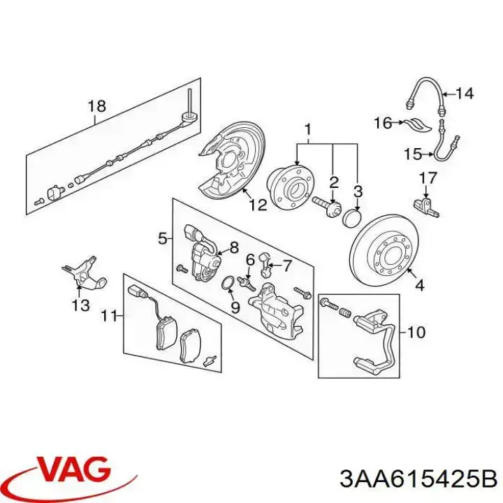 3AA615425B VAG jarzmo zacisku hamulcowego tylnego