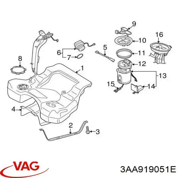 Do koszyka 3AA919051E VAG Moduł pompy paliwowej z czujnikiem poziomu paliwa
