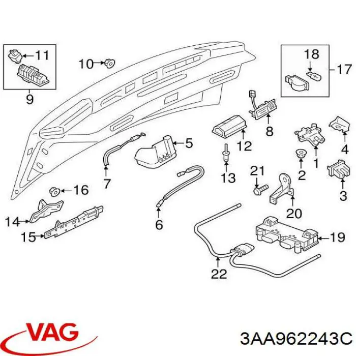 3AA962243C VAG Sterownik klapy bagażnika (3/5 drzwi tylnych)