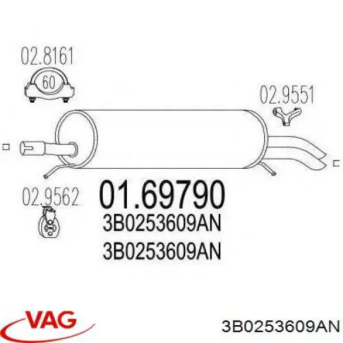 3B0253609AN VAG tłumik, tylna część