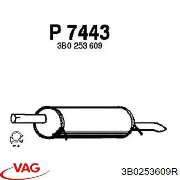 Do koszyka 3B0253609R VAG Tłumik, tylna część